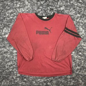 VTG 90s Puma Long Sleeve Graphic TShirt Red XL Made In USA Striped Center Logo